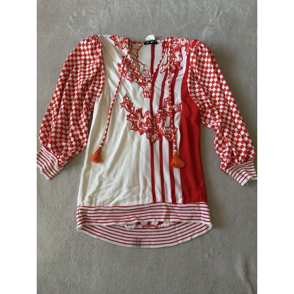 Diane Freis Woman's II Harlequin V Neck Shoulder Pad Asymmetrical‎ Blouse